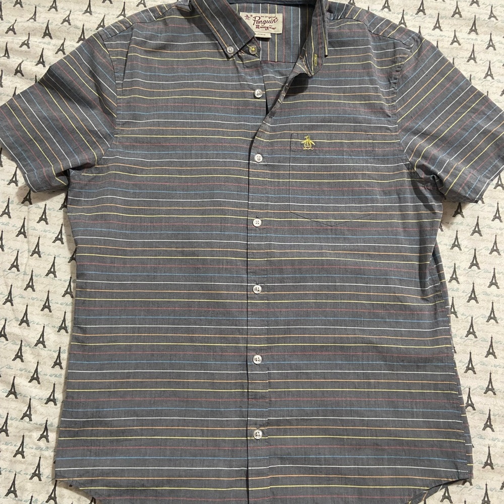 Original Penguin Blue and Gray Striped Button Down Shirt